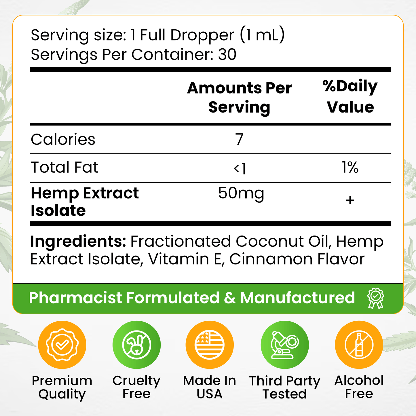 Hemp Extract Isolate Oil - 1500mg - Cinnamon and Unflavored (No Terpenes) - ExaltHemp