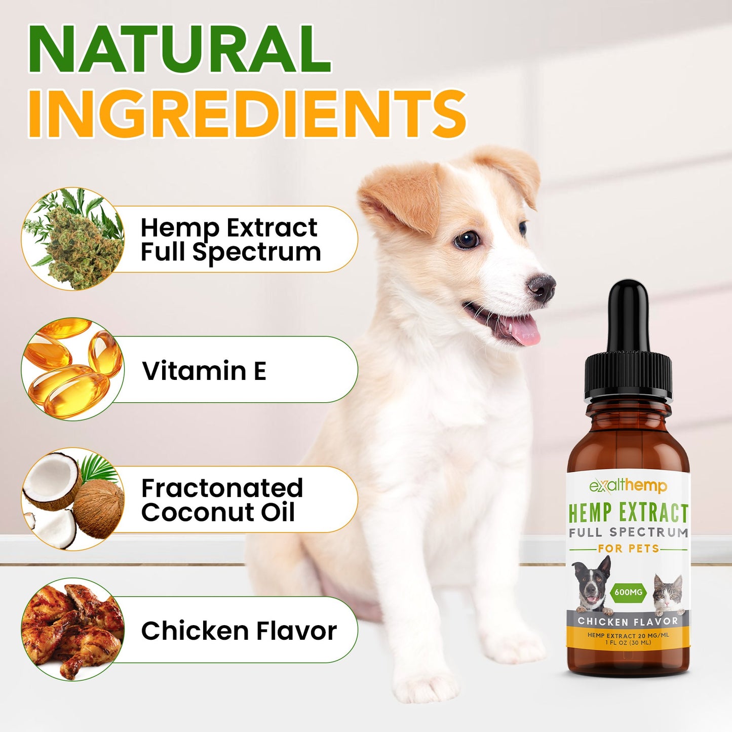 Hemp Extract Oil for Pets - Chicken Flavor - Full Spectrum 600mg or 1500mg - ExaltHemp